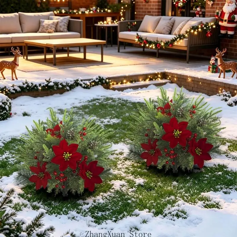 Weihnachtsgarten-Blumenstecker mit roter Blumenform, 23,6 Zoll hoch, Weihnachtsdekoration für Verandatöpfe, Eingangsbereich – Detail 8
