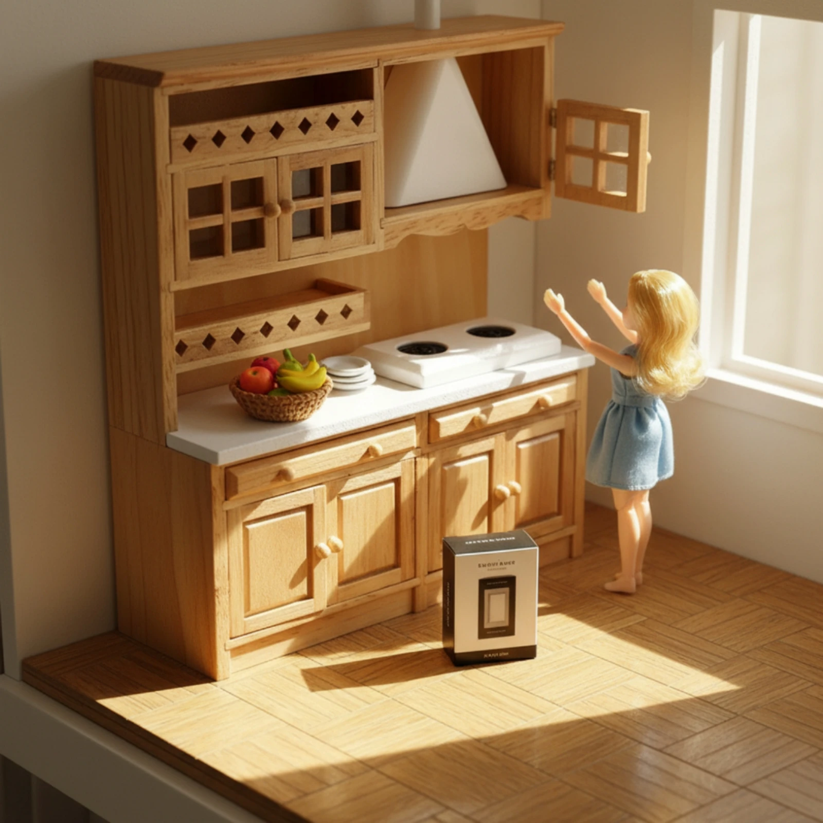 Dollhouse Cabinet Wooden Miniature Cabinet Dollhouse Furniture Realistic Miniature Cupboard Versatile for Collectors