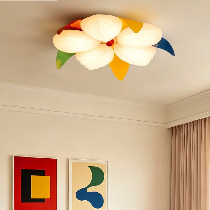 Full-Spectrum Eye-Protection Creative Cream-Style Flower Bedroom Light Cozy Children's Room Light Colorful Ceiling Light Fixture