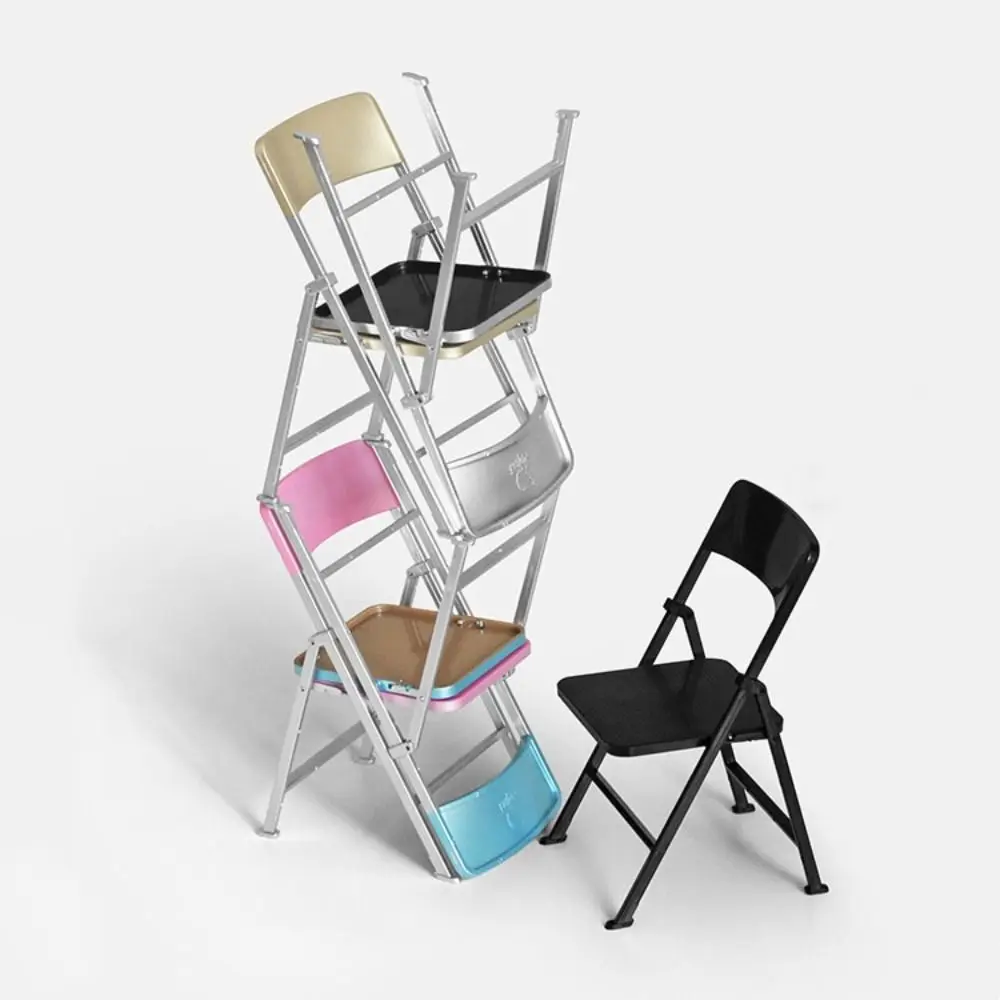 Scense Props 1/6 Scale Chair Mini Furniture Action Figure Dollhouse Folding Chair Pretend Play Black Miniature Models Chair