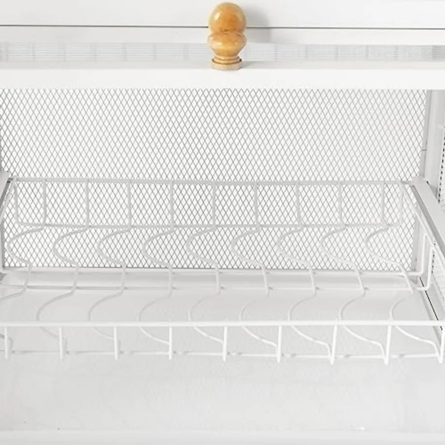 رف تجفيف الأطباق من 3 طبقات مع باب مغناطيسي قابل للطي منظم مطبخ من الفولاذ المقاوم للصدأ مع خطافات جانبية صينية سحب كونترتوب أبيض #3