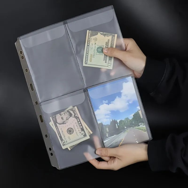 A4 Binder Pockets Without Zippers for Cash, Featuring 1 to 4 Pockets,And Loose Leaf Inserts for Organizing Photos And Documents.