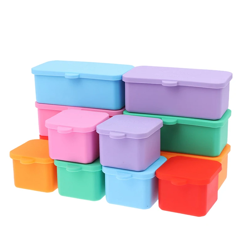 Silicone Bento Box Condiment Organizer Sauce Divider Cup With Lid Square Rectangle Condiment Storage Box Reusable Kids Lunch Box