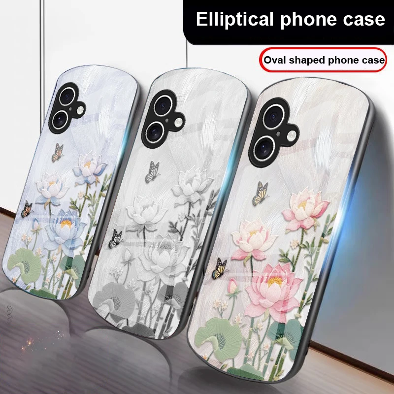 

Fresh blue lotus flowers For iPhone 17 16 15 14 13 Plus 12 mini 11 Pro Max XR Xs Max X 7 8 6S 22 20 Elliptical glass phone case