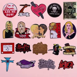 Horror serie TV Buffy The Vampire Slayer smalto Pin Cartoon Metal Badge spilla da donna accessori per vestiti di moda