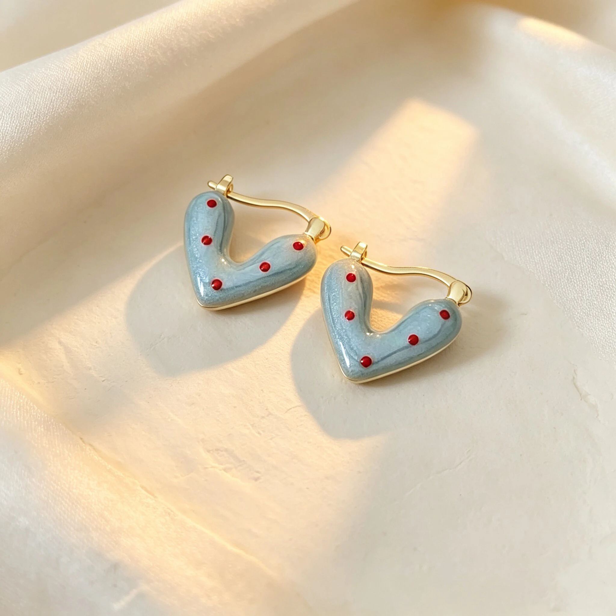 Korean Personalized Creative Sky Blue Heart Drop Earrings Ladies Fashion Simple Design Daily Hundred with Jewelry Gifts