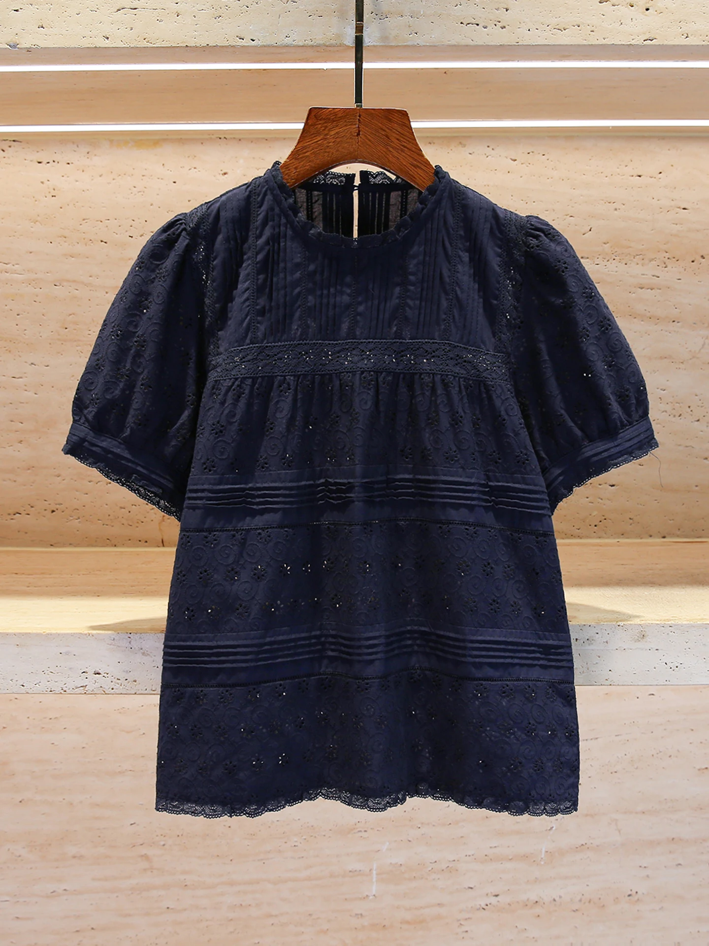 

Женский топ Ele с вышивкой Hollow Bubble Sve irt в стиле ретро, удобный для поездок на работу, дышащий летний топ