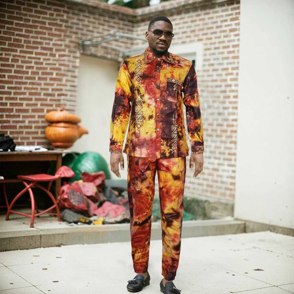 MD Abbigliamento da uomo africano Tradizionale Ankara Africano Dashiki Camicia da uomo Pantaloni Set Ricamo Stampa di moda Bazin Riche Originale