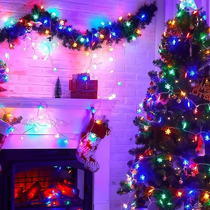 Christmas Snowflake String Lights USB & Battery Operated 10‑80LED Fairy Lamp For Bedroom Window New Year Home Party Wall Ornamen