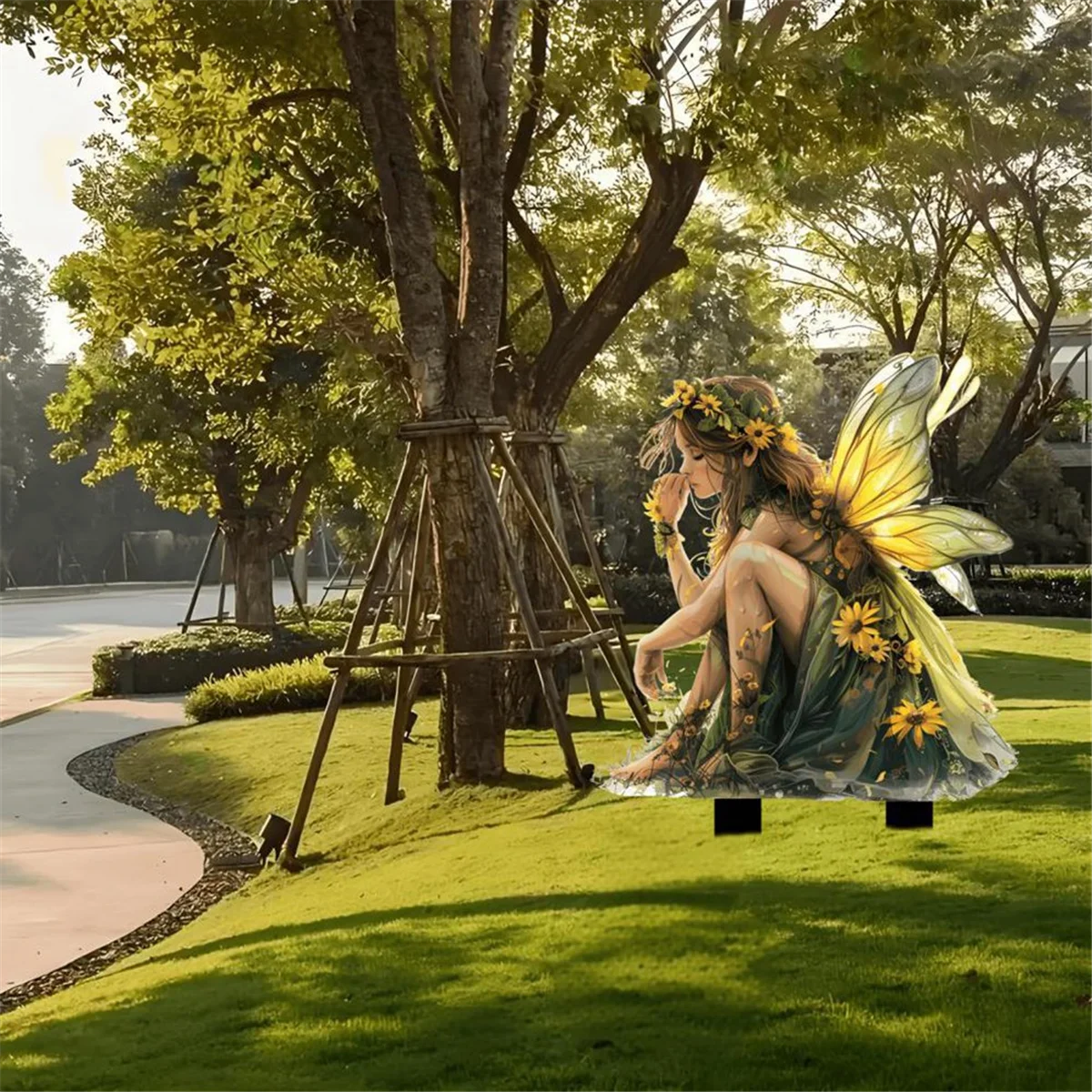 A71P الجنية الجنية حديقة حصة الشمس الماسك الديكور في الهواء الطلق تمثال أكريليك حديقة #5