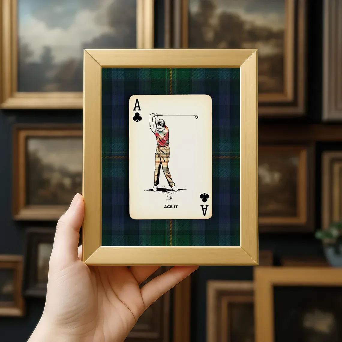 Preppy Golf Ace Wall Art - Nostalgic Vintage Print Evoking the Classic Spirit of Golf, with a playful twist on a playing card mo