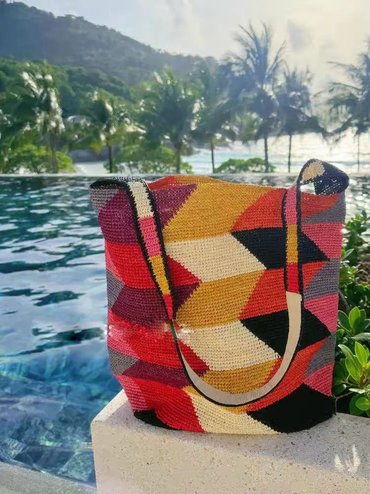 Bolsa de ombro artesanal de Raffia para senhora, bolsas grandes de moda, alta qualidade, luxo, atacado