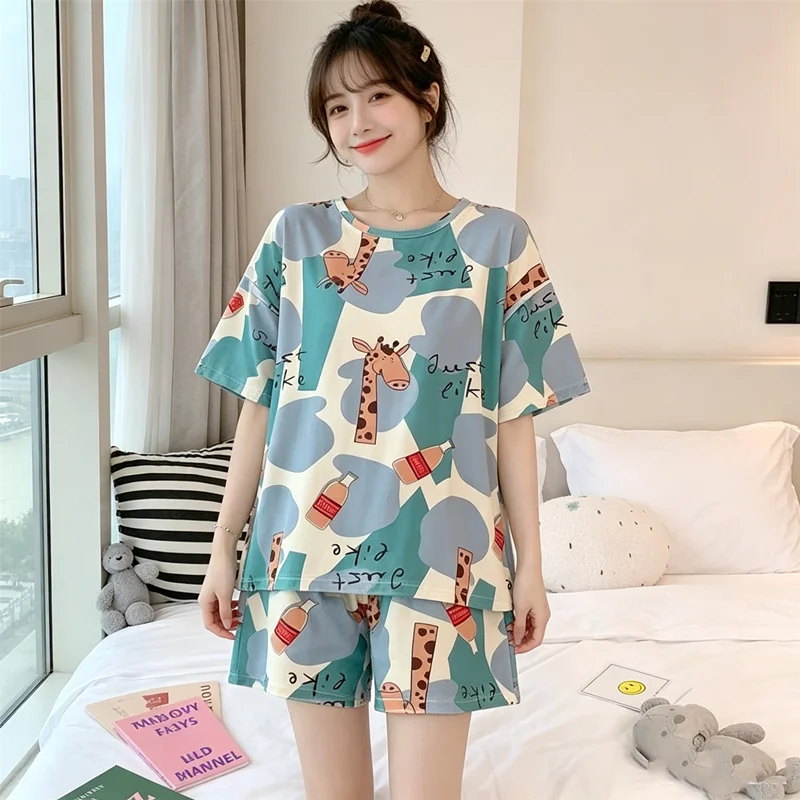 

Women's Pajamas Set Sweet Cartoon Sleepwear Print Tops and Shorts Pajama 2 Piece Suit Homewear Nightwear Loungewear Pajamas