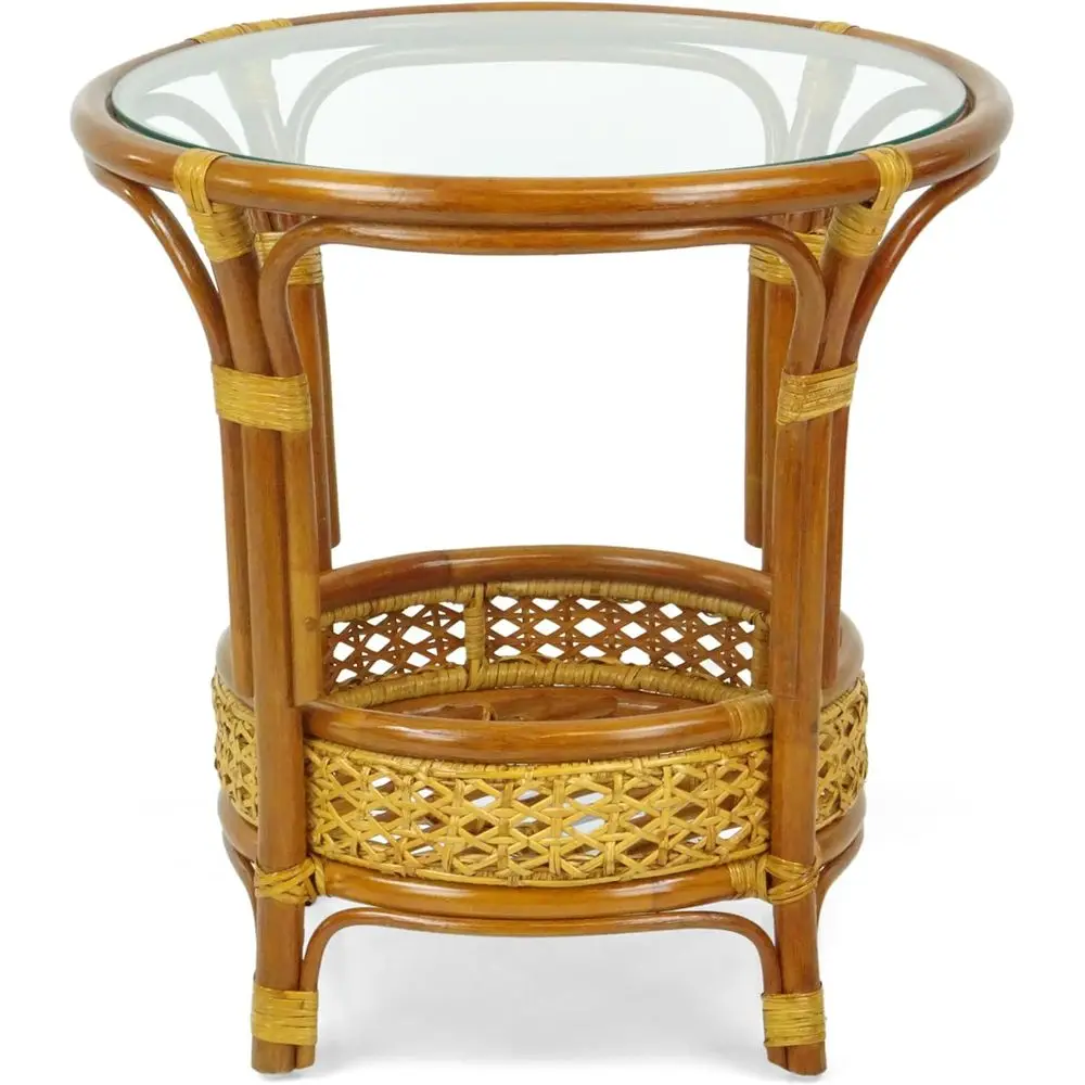 Eco-friendly Rattan Wicker Coffee Table with Glass Top, Handcrafted in Colonial Style