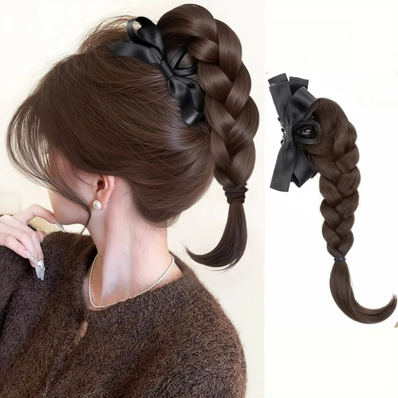 Extensión de cabello trenzado sintético con pinza de cangrejo, moño y trenza torcida, accesorios para mujer, uso diario
