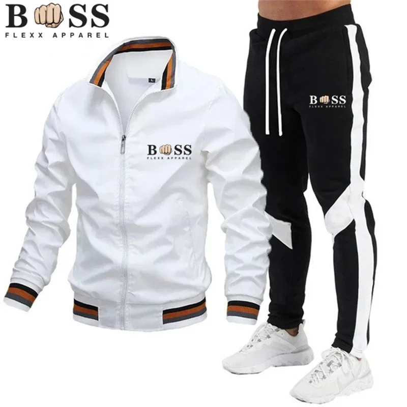 BSS FLEX APPAREL2024 Spring New Men\'s Set Jacket Sports Pants Two Piece Sports Casual Stand Neck High Quality Jacket