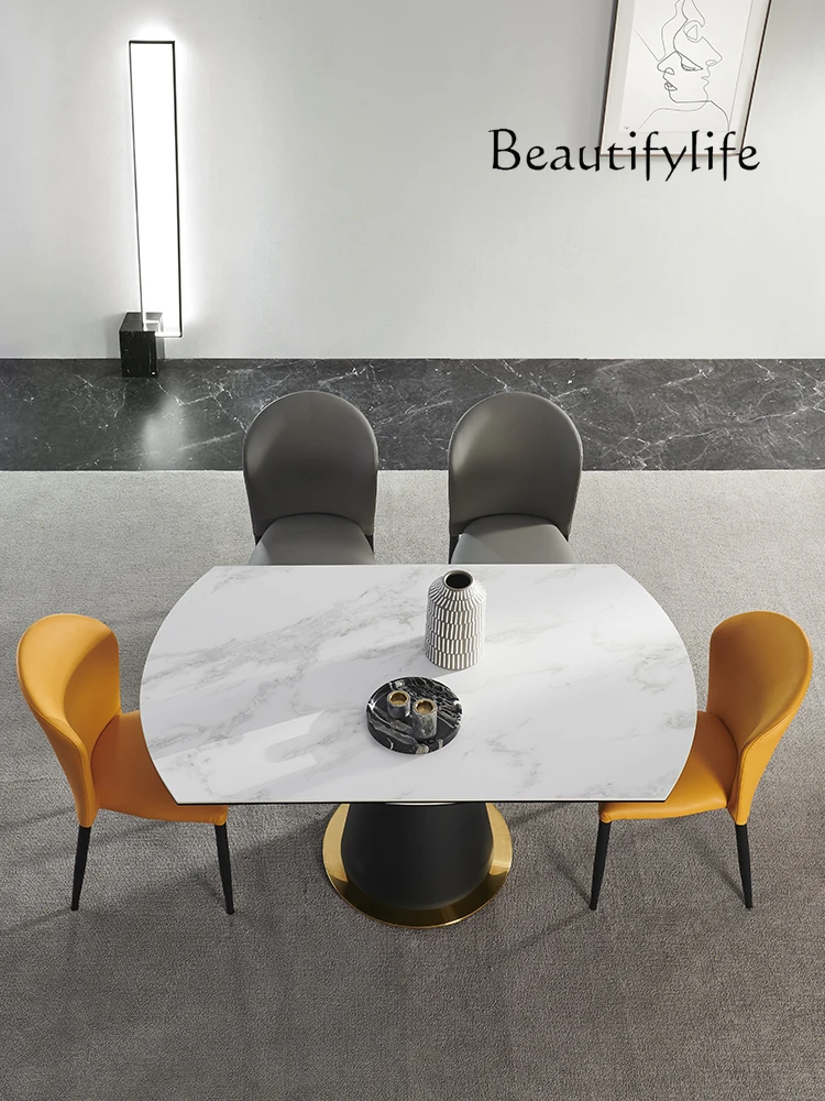 Stone Plate Square and round Dual-Use Modern Simple  Light Luxury Marble Telescopic Rotating round Multifunctional round Table