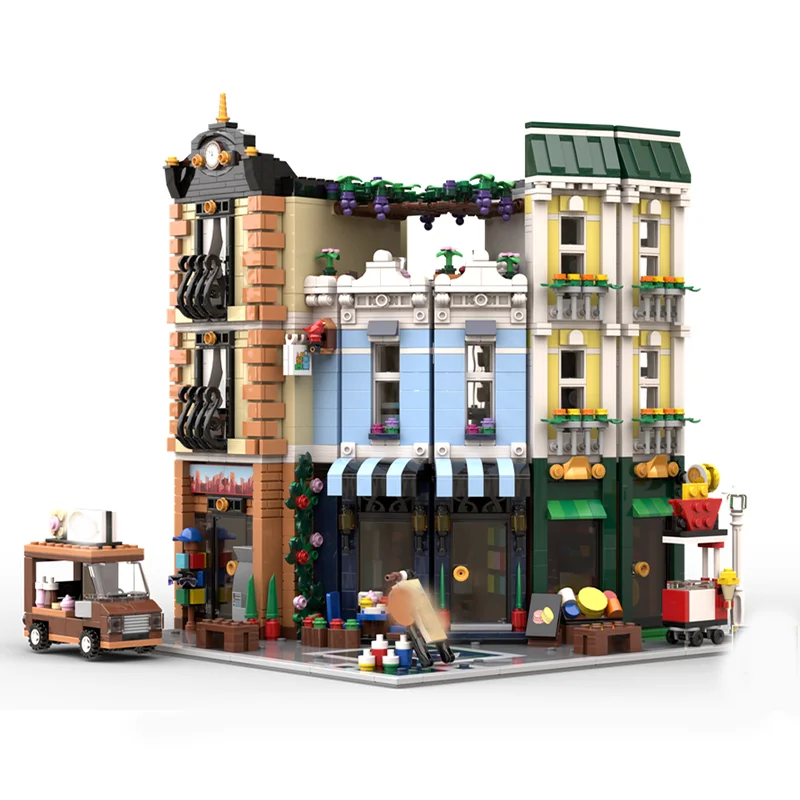 

Набор для сборки 2482 детали: Модульный городской пейзаж MOC, Угловой домик на улице, Конструктор DIY, Детская игрушка, Подарок для мальчика