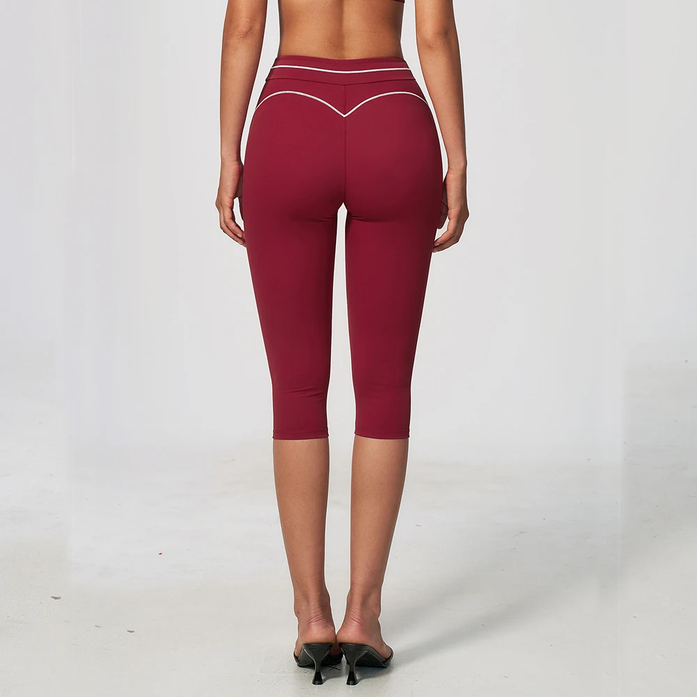 High Waist Contrast Stitch Capri Yoga Leggings Butt Lifting Stretch Cropped Pants Gym Pilates Running Training Fitness Athletic