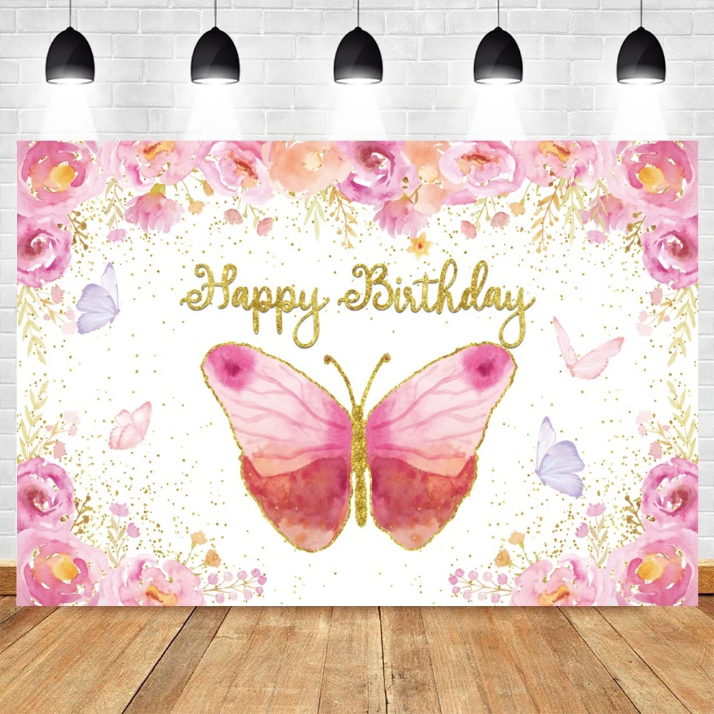 Flower Butterfly Backdrop Princess Girls Newborn Baby Shower Birthday Party Cake Smash Photography Background Decor Photo Studio