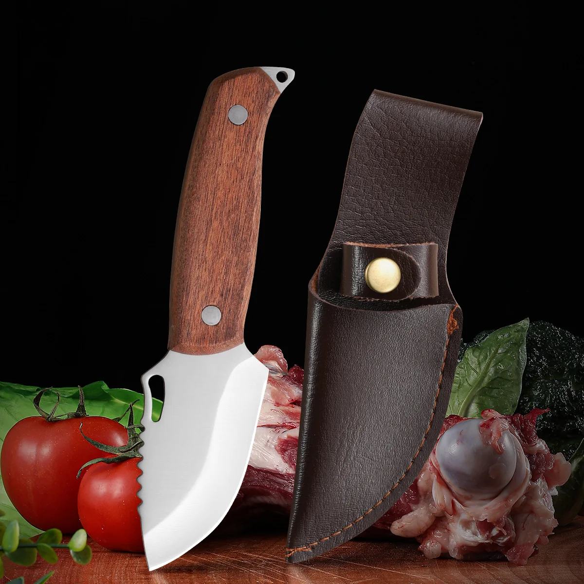 4-inch sheathed boning knife with wooden handle, a convenient and versatile knife