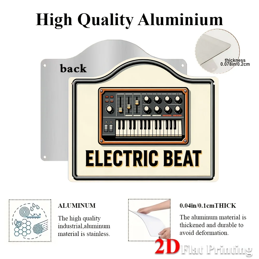 2D Flat,1pc Vintage Electric Beat Synthesizer Metal Wall Sign - Retro Music Studio Decor Suitable For Home Bars, Recording Rooms