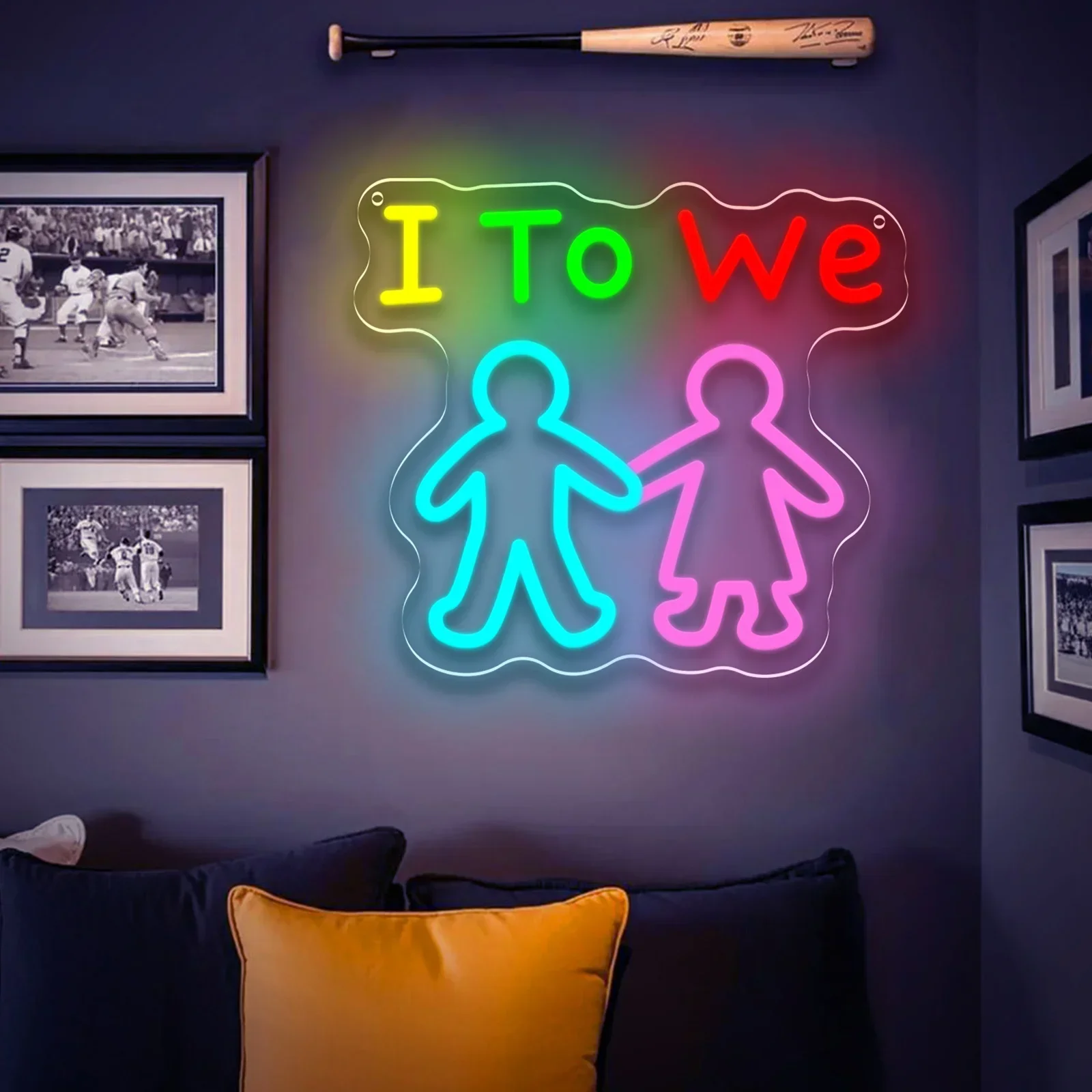 I To We Couple Neon Sign Colorful LED Wall Art Acrylic USB Dimmable Hanging Light Love Decoration for Bedroom Party Gift