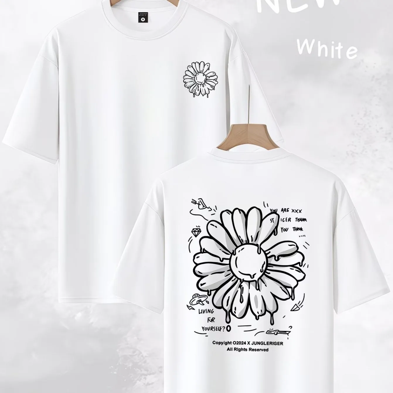 Melting Daisy Graphic Print Men Cotton Short Sleeve Casual T-Shirt Crew Neck Tee Trip
