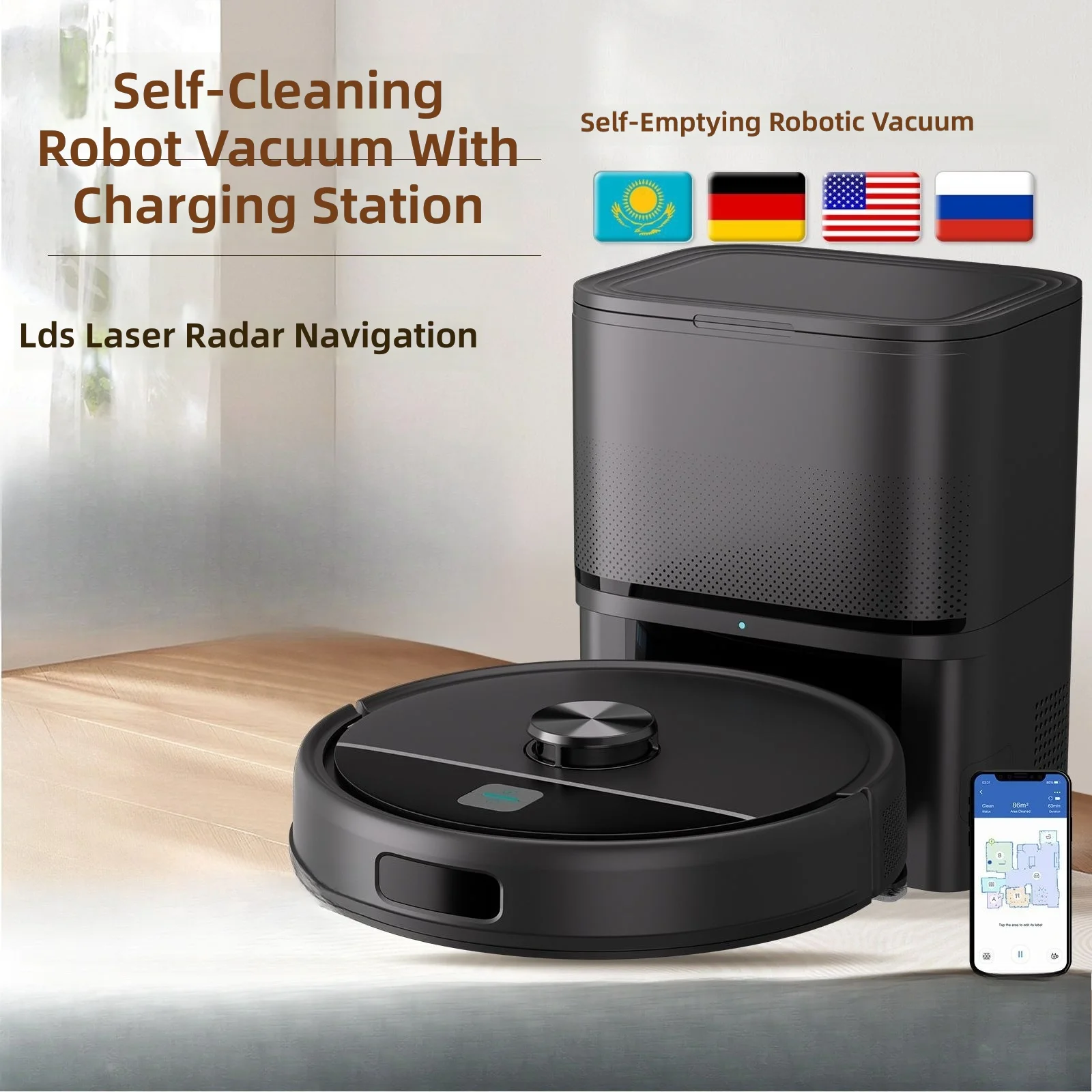 Robotic Vacuum Cleaner, Automatic Dust Collection, Laser Navigation, Mapping, Infrared Obstacle Avoidance, Home Cleaning Robot