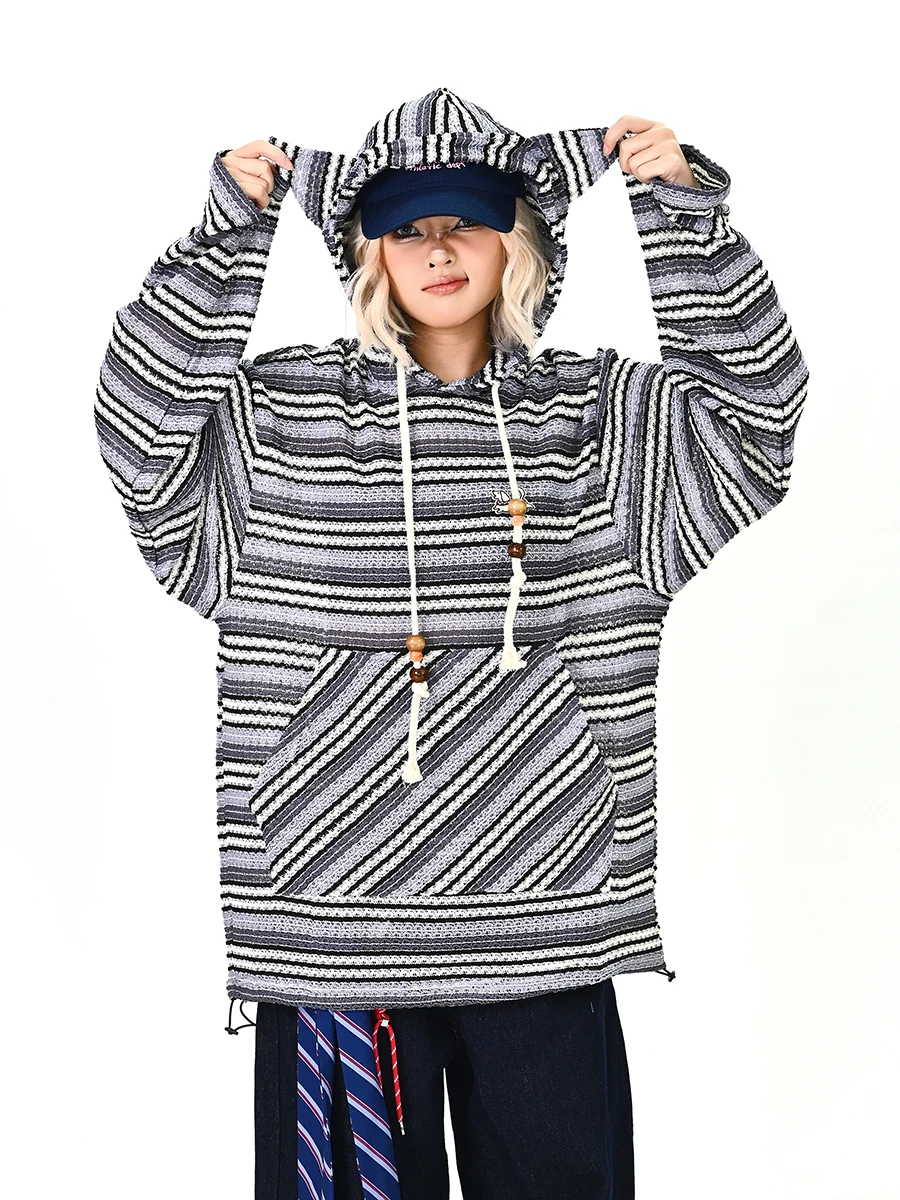 

Lazy Dog Stripe Color Blo Ear Hoodie Women's Loose BF Sle Trendy Sweatirt Spring 2026 Streetwear Long Sve Zipper Clo...