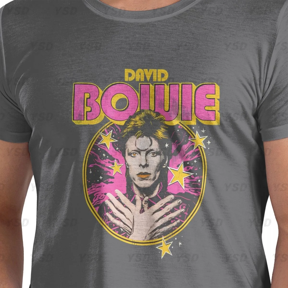 Davids Bowied Men's Cotton tight fitting sports T-shirt, Breathable, Oversized print Tee shirt