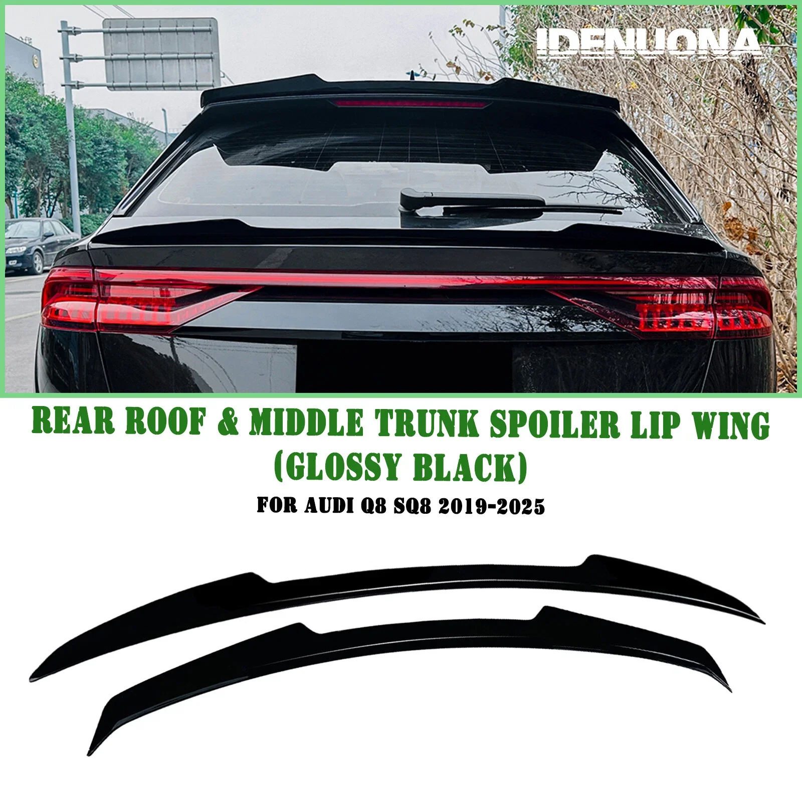 

Rear Trunk Spoiler Lip Roof Middle Lid For Audi Q8 SQ8 2019-2025 20 Gloss Black ABS Plastic Wing Rear Trunk Accessories