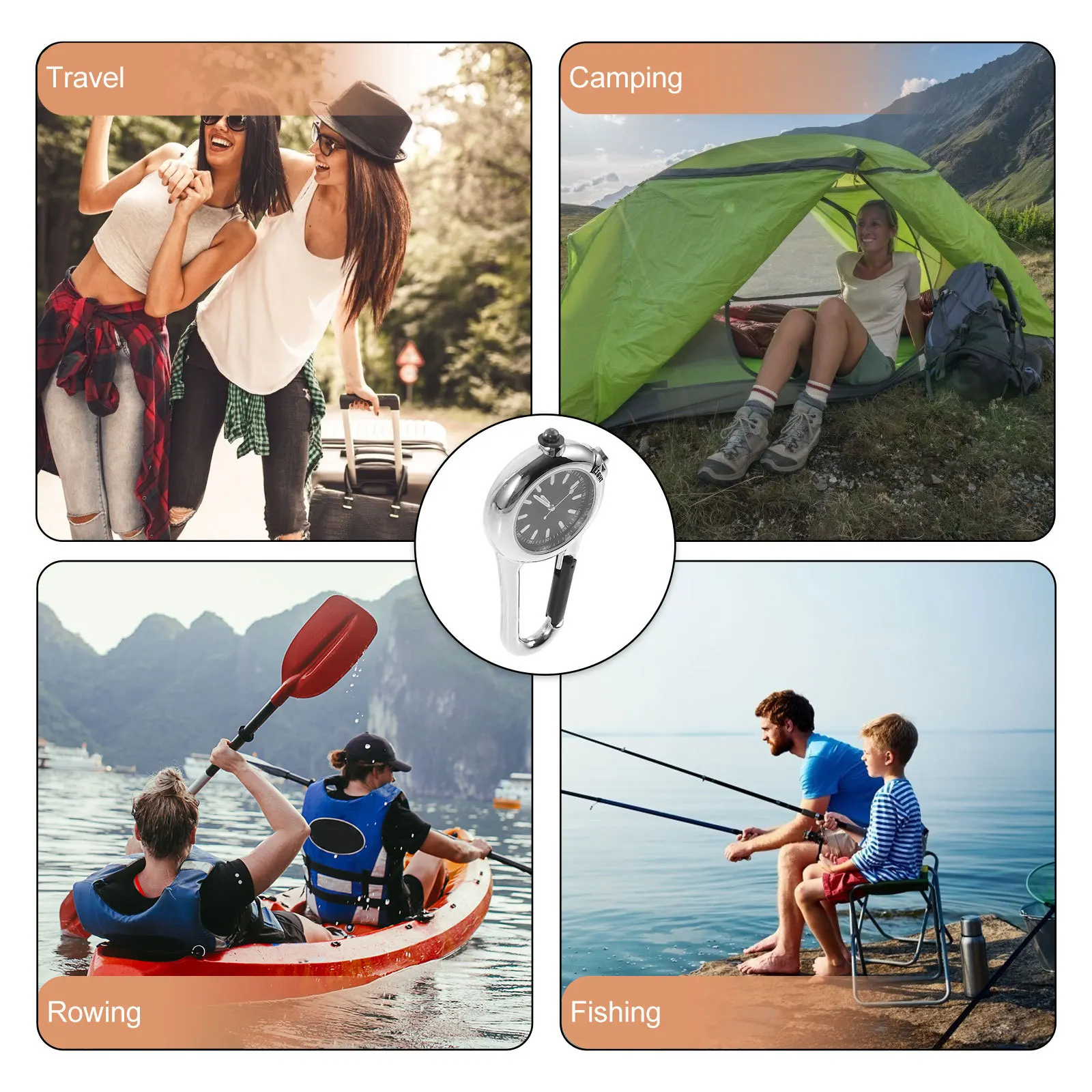 

Outdoor Waterproof Carabiner Pocket Watch For Hiking Camping Boating Biking Fishing Sports Portable Backpack Watch Men Climbing