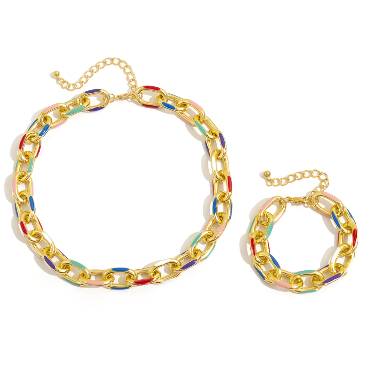 2 pezzi Punk Hip Hop bracciale con collana in metallo pesante per donna Set di gioielli con catena spessa Color oro esagerato accessori per il collo