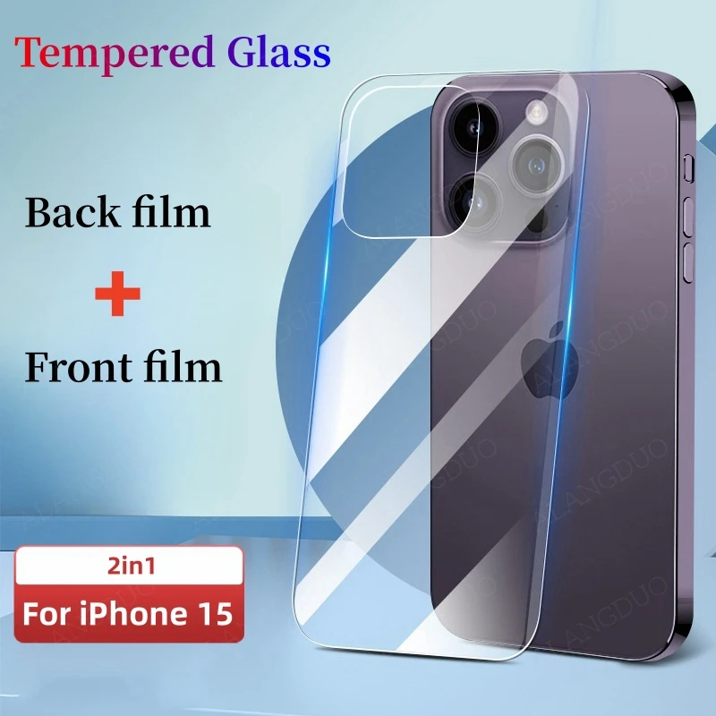 2in1 Tempered Glass Front Back film For iPhone 15 Pro Max 14 Pro 13 Screen Protector Glass For iPhone 13mini 14Plus 15Pro 15