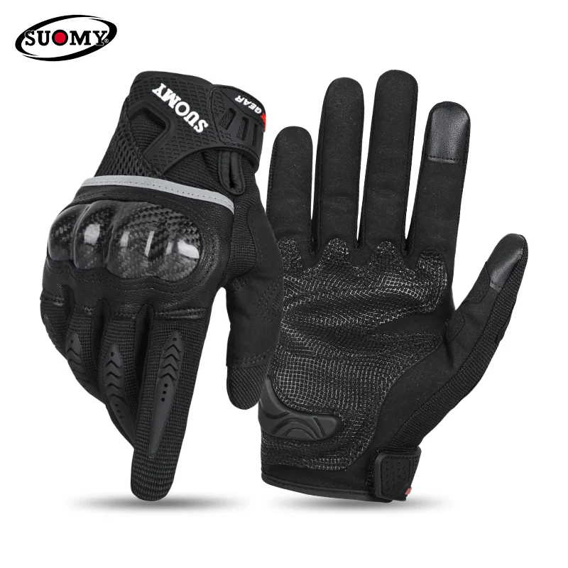 SUOMY Carbon Fiber Shell Summer Motorcycle Gloves Breathable Mesh Touchscreen Motocross Riding Gloves