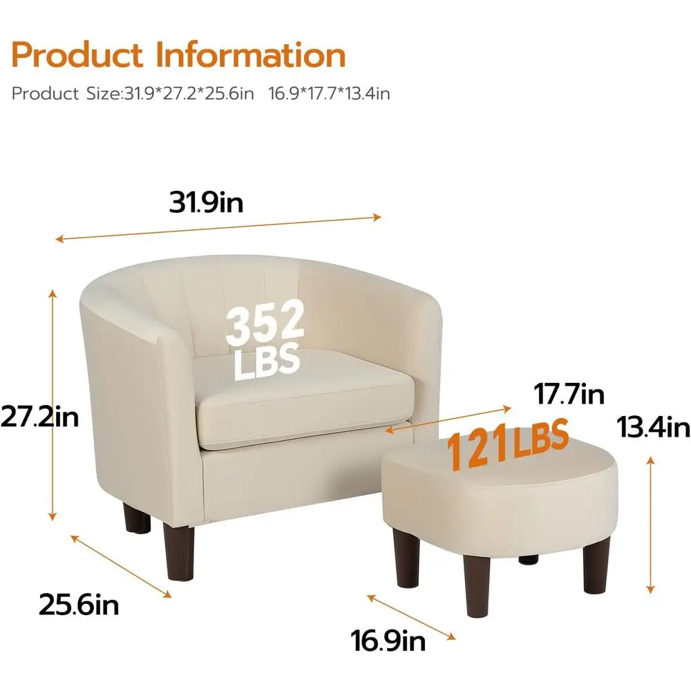 Velvet Barrel Accent Chair with Ottoman, ern Armchair with Ottoman Set, Comortable Reading Chair or Living Room, Bedroom & Apare