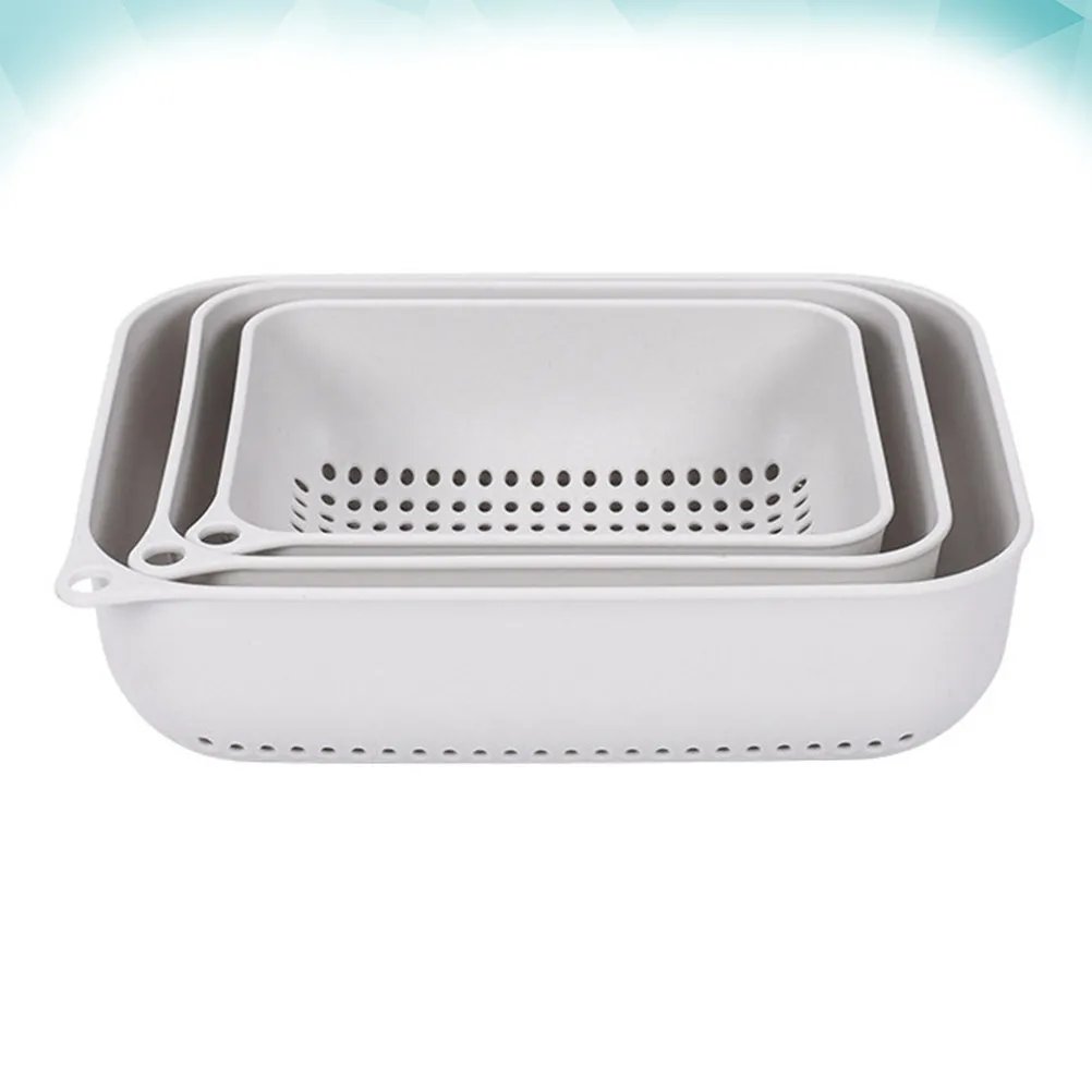 3Pcs Food Safe Plastic Fruit Sieve Drain Basket Vegetable Washing Basin Kitchen Storage Organizer Hollow Design Quick Dry Non