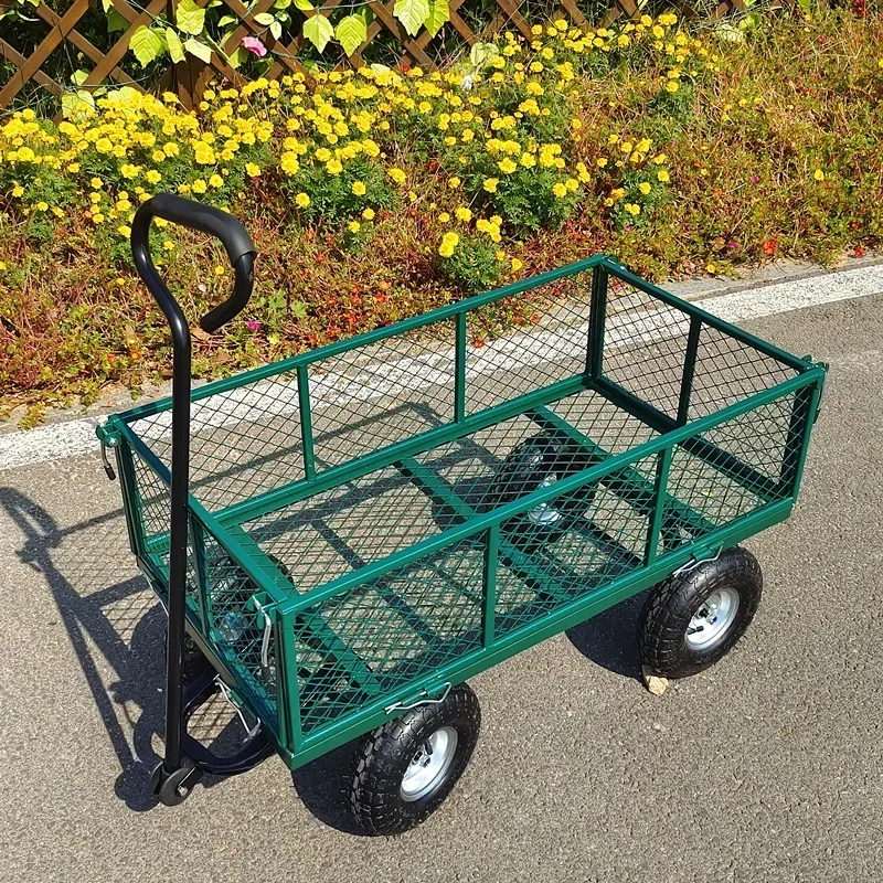 Carro de jardín de malla de acero plegable, carro utilitario con lados extraíbles, alta resistencia, capacidad de 880 libras y ruedas, neumático de