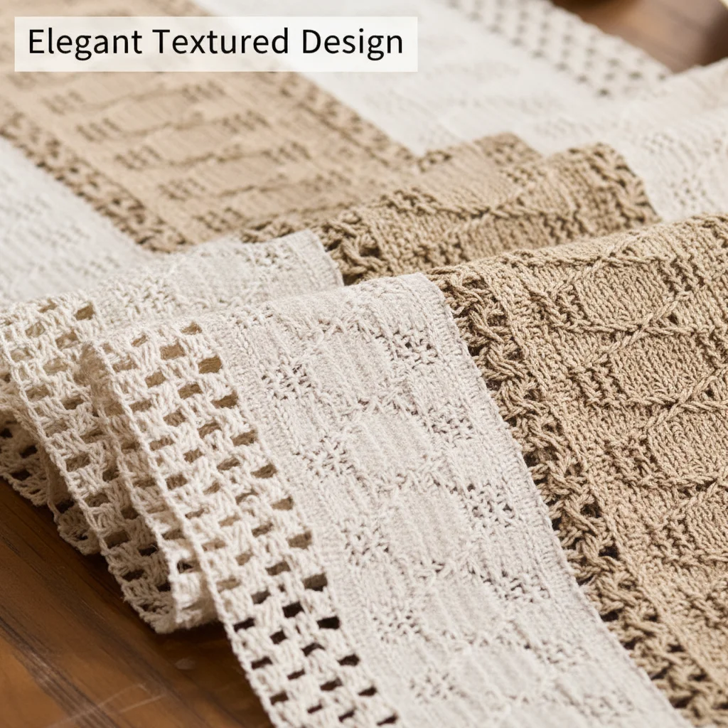 Perfect Size 30 Inch Table Runner, 76cm Long Handcrafted Fringe Runner, Elegant Knit Tablecloth for Most Tables, Neutral Color