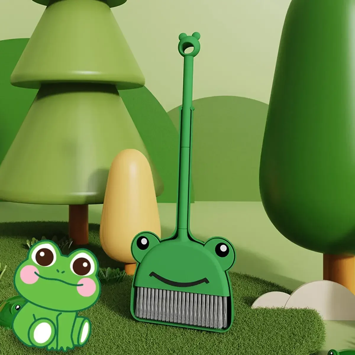 1 set mini-bezem met stoffer Kleine kikker voor kinderen Kleine huishoudhelfset