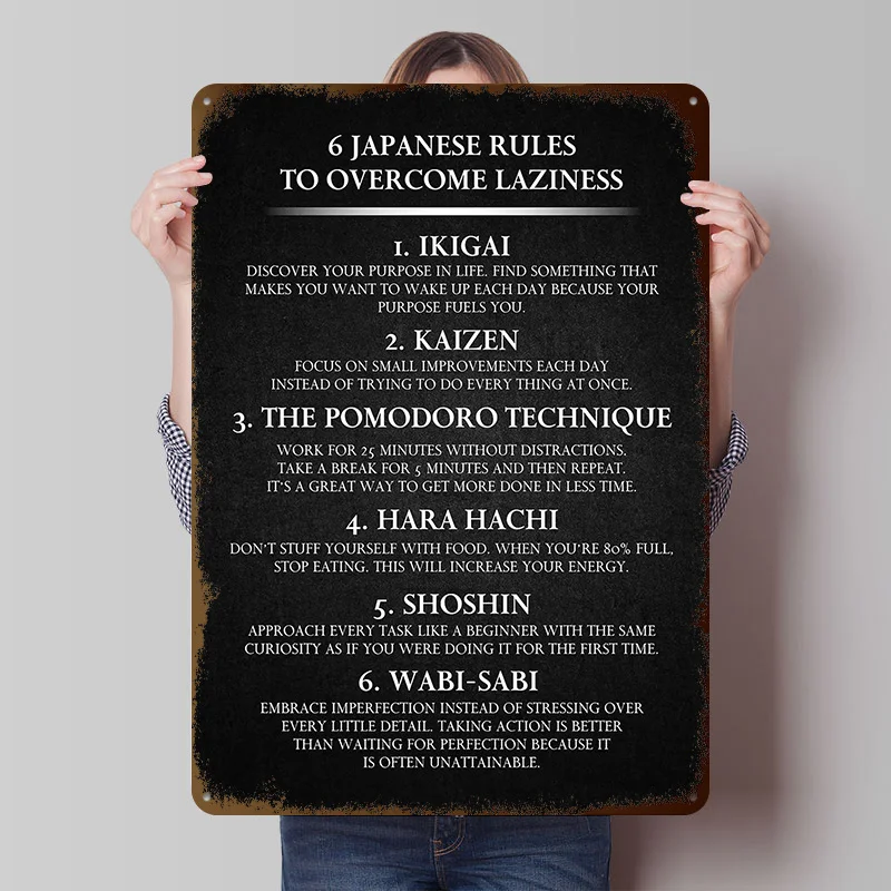 6 Office Motivation Rules Tinplate Posters Customizable Wall Art Retro Vintage Metal Signs for Home Room Mancave Decoration Cozy