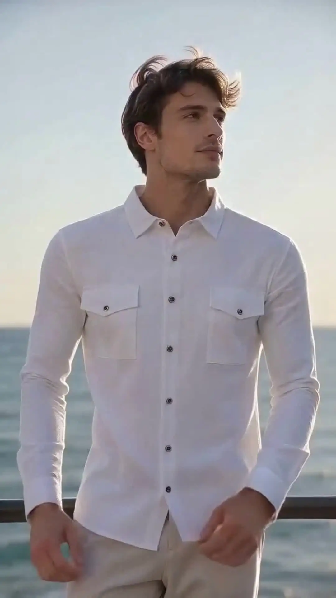 Nuova Camicia Casual da Uomo 2026 a Maniche Lunghe con Doppia Tasca sul Petto, Bottoni, Morbida, Comoda, in Lino, per Lavoro Quotidiano, Streetwear e Attività all'Aperto