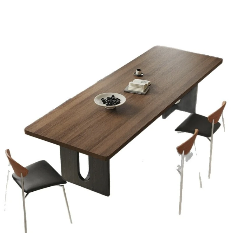 

Nordic solid wood slate dining table home rectangular high-end black walnut medieval style