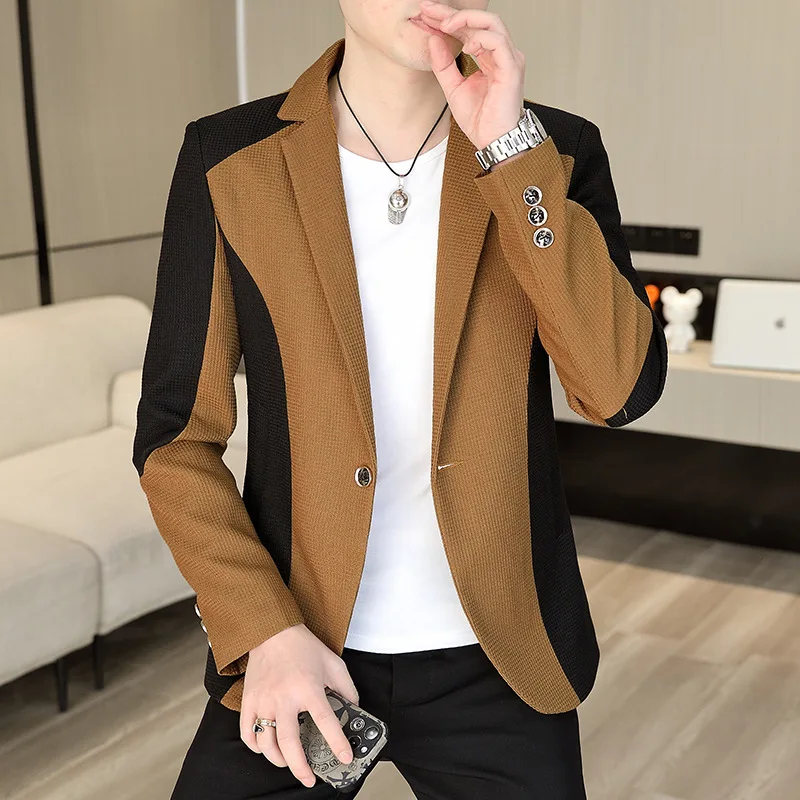 

HOO 2024 Men's New Dual-Color Patchwork blazer Youth Casual Multicolor Slim Fit Fashion blazer