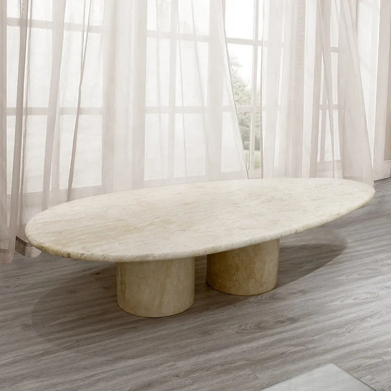 Nordic Modern Italian Style Living Room Stone Travertine Oval Coffee Table