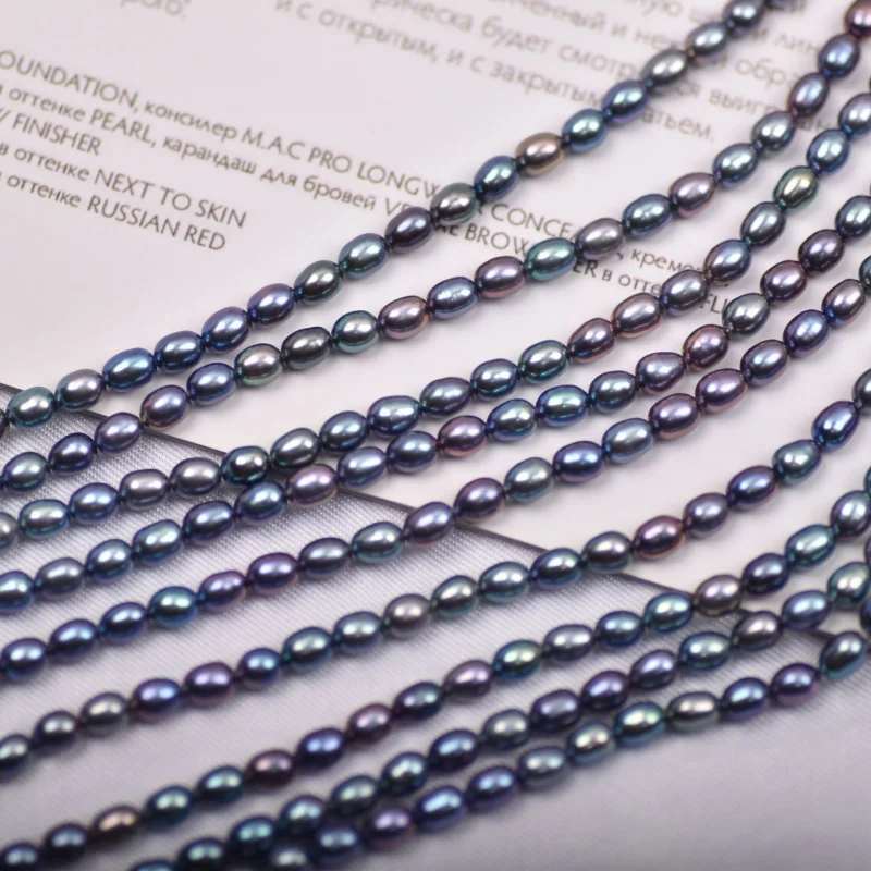 

Natural Freshwater Pearl Loose BeadsdiyClavicle Chain Necklace Accessories 3-4mmMalachite Green Black Small Rice Beads Wholesale