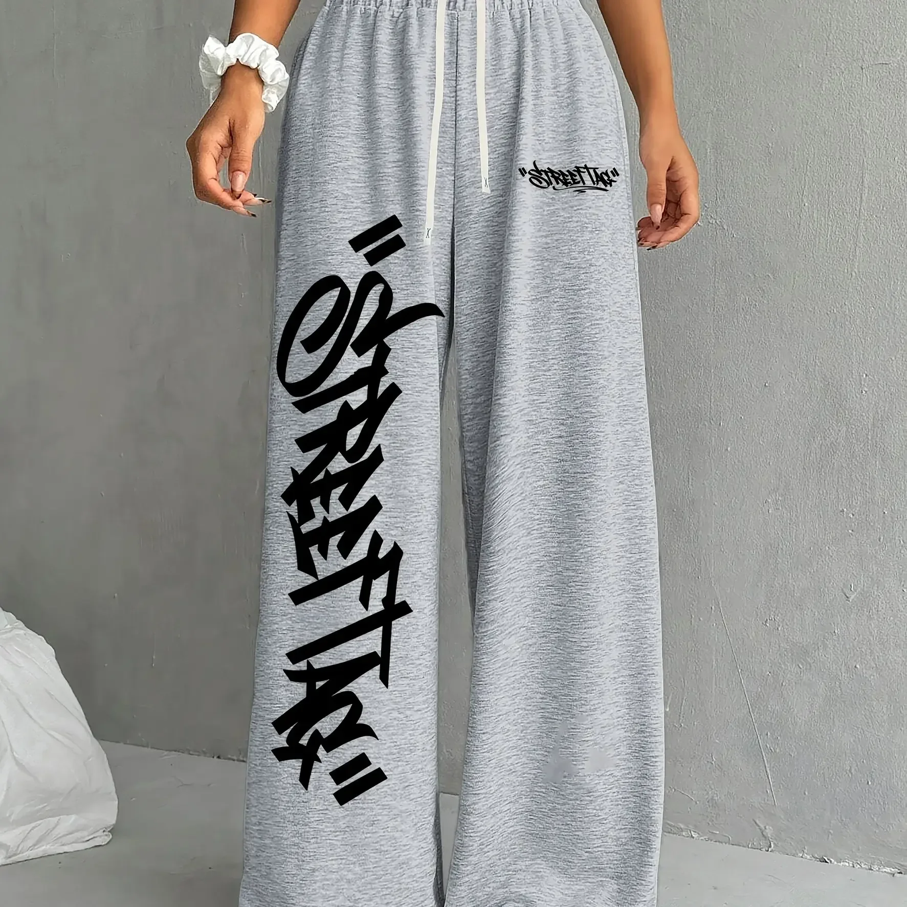 Women's Graffiti Letter Print Jogging Pants with Drawstring Waist Comfortable Summer Casual Trousers for Adults And Kids