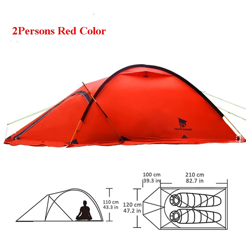 2Persons 4Seasons 20D Silicon Coated Tent Aluminum Rod Outdoor Camping 1Hall 1Room Rainproof with Snow Skirt Hiking Cycling Tour