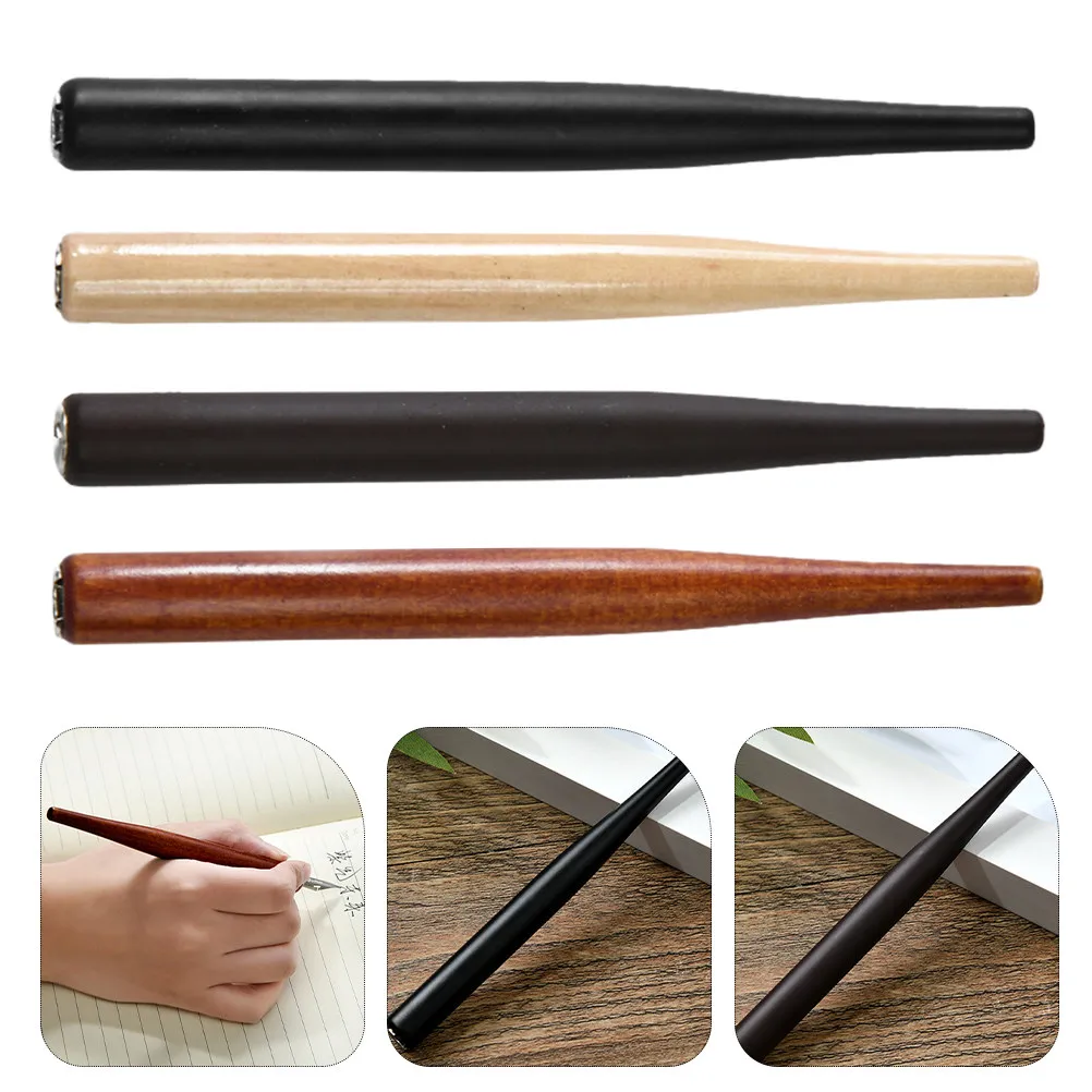 

4Pcs Wooden Dip Pen Holder Vintage Style Stable Grip for Calligraphy Drawing Manga Comic Painting Writing Supplies